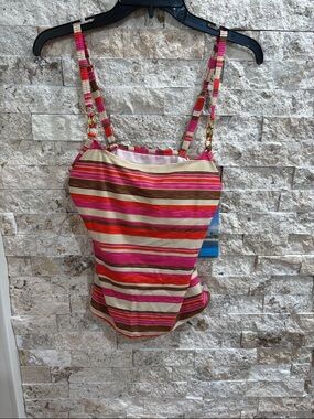 Striped‎ Pink & Cream Tankini Top D cup
